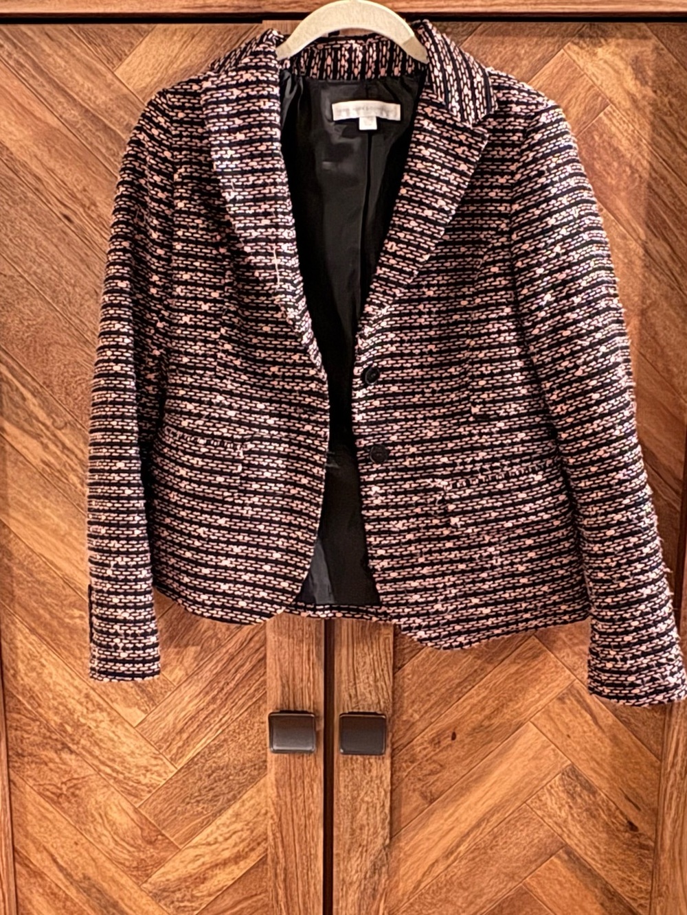 New York and Company Tweed Two-Button Blazer - Pink/Black
